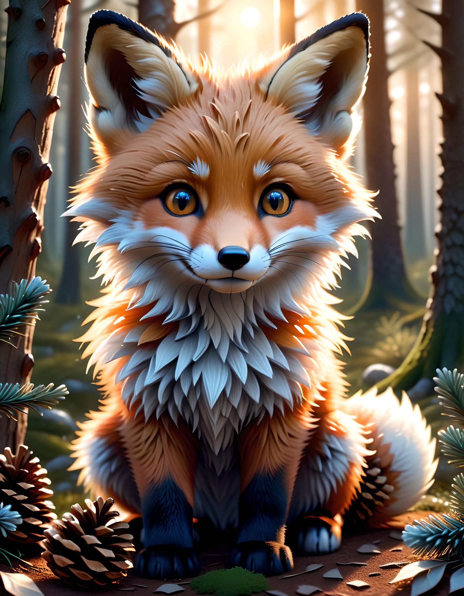 Cute Fox Cub Playing in Dawn Light