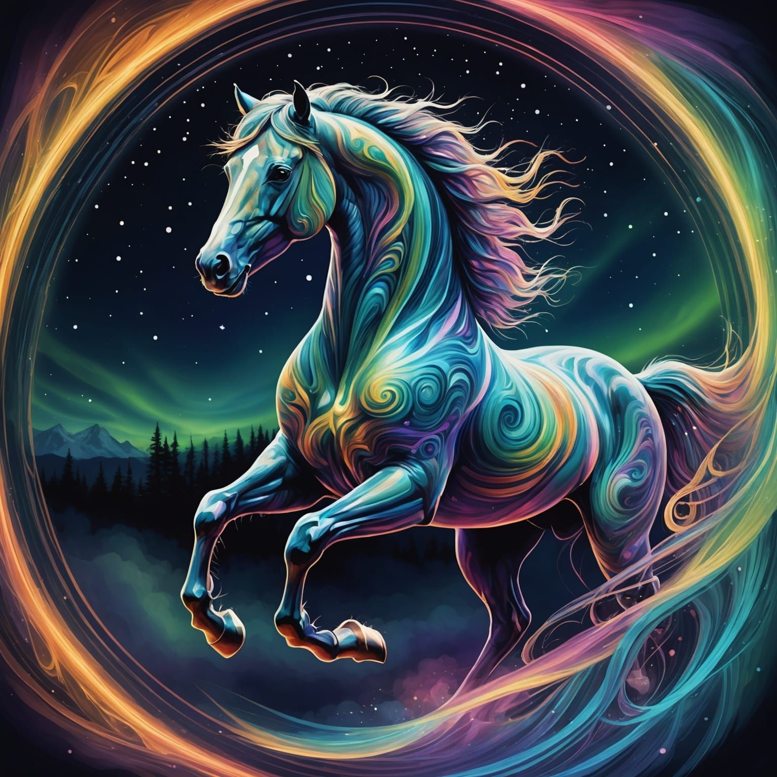 Aurora Borealis Horse in Ethereal Fantasy Style
