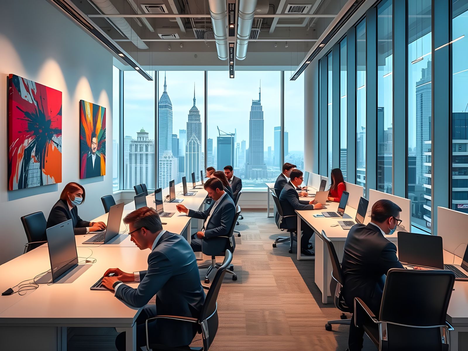 Professionals in Futuristic Office Spaces