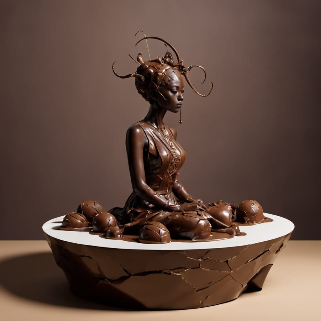 Elegant Woman Reigns in a Surreal Chocolate Universe