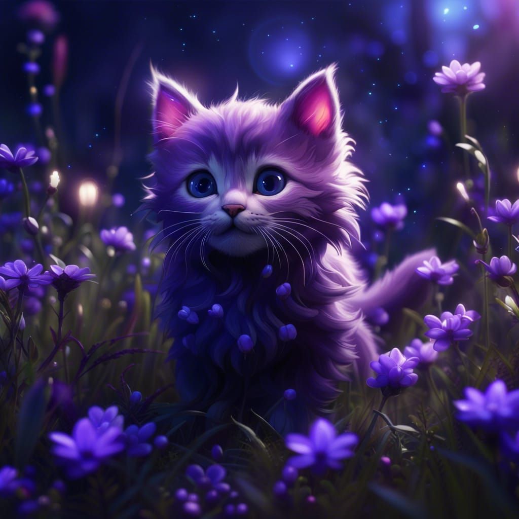Enchanted Meadow: Adorable Kitten in a Fantasy Landscape
