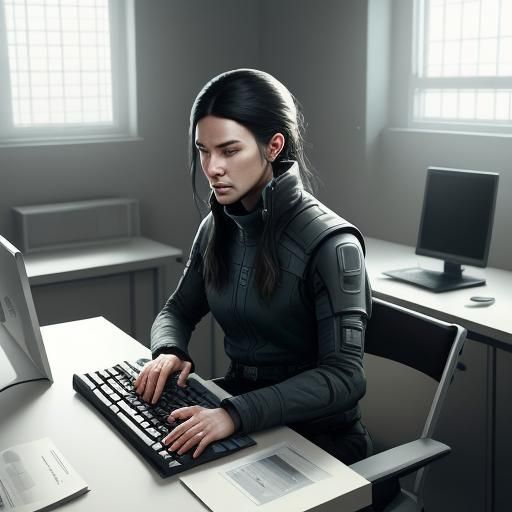 Woman with Visual Impairment Using Assistive Technology