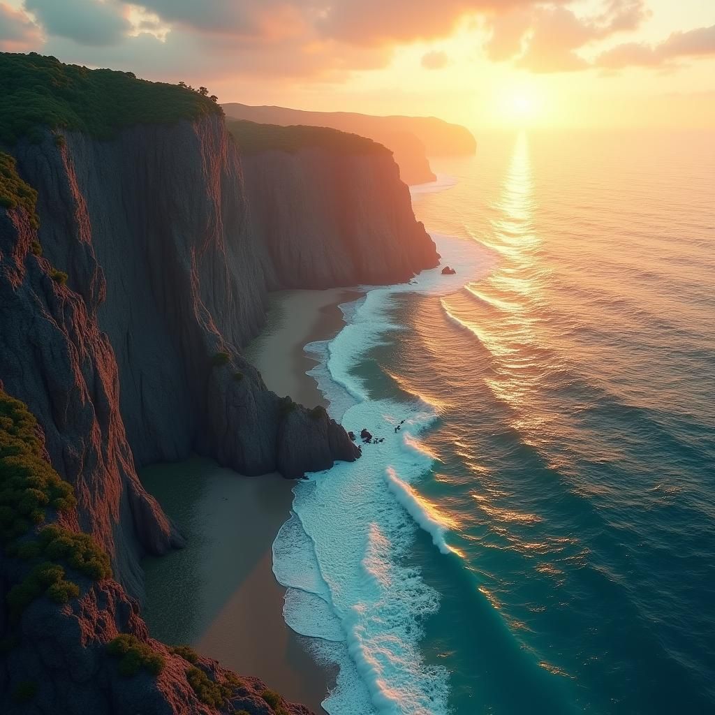 Cliffside Sunset: Ethereal Ocean View in Matte Painting Styl...