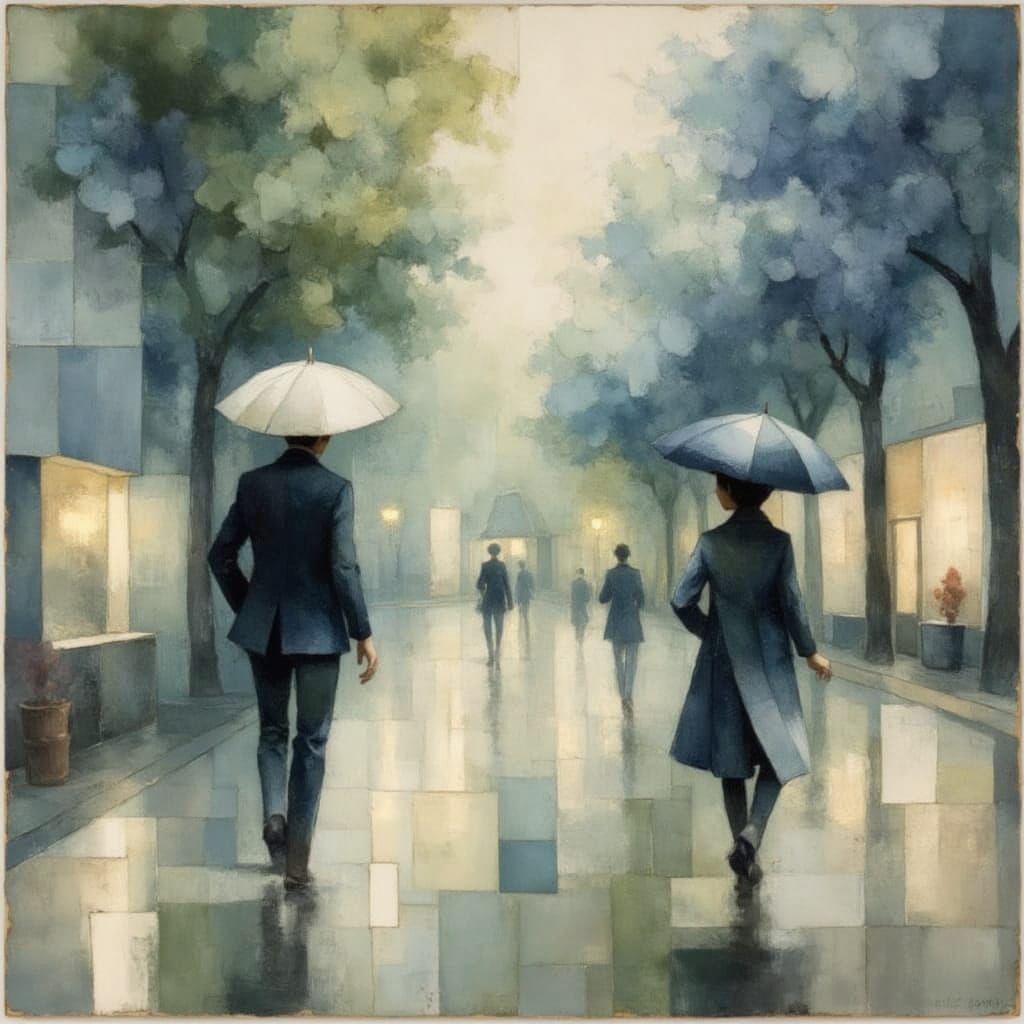 Abstract Watercolor with Encaustic and Muted Colors