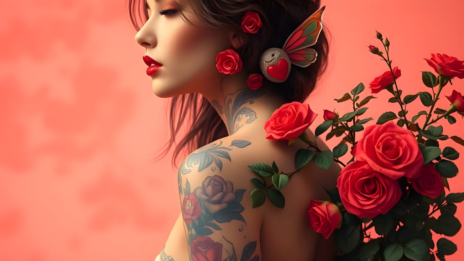 Romantic Rockfairy and Fantasy Woman in Exquisite Tattoos an...