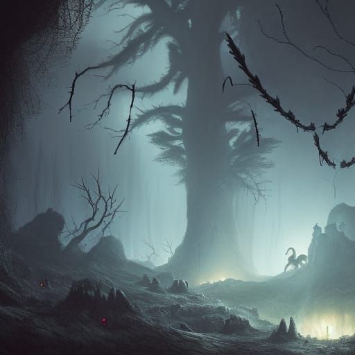 Sinister Cave Entrance in a Dark Forest