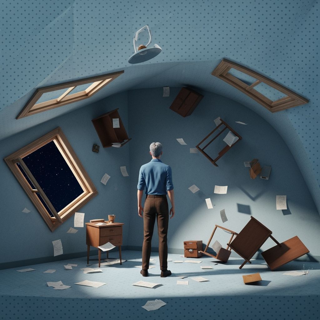 Distorted Room with Figure in Surreal 3D Style