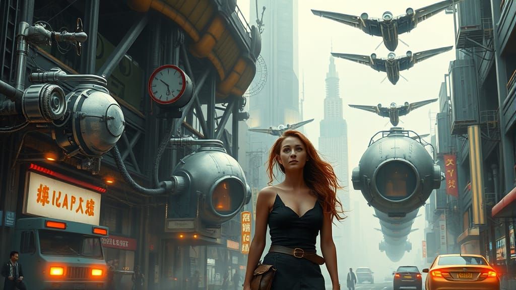 Silver City Steampunk Metropolis with Flying Machines