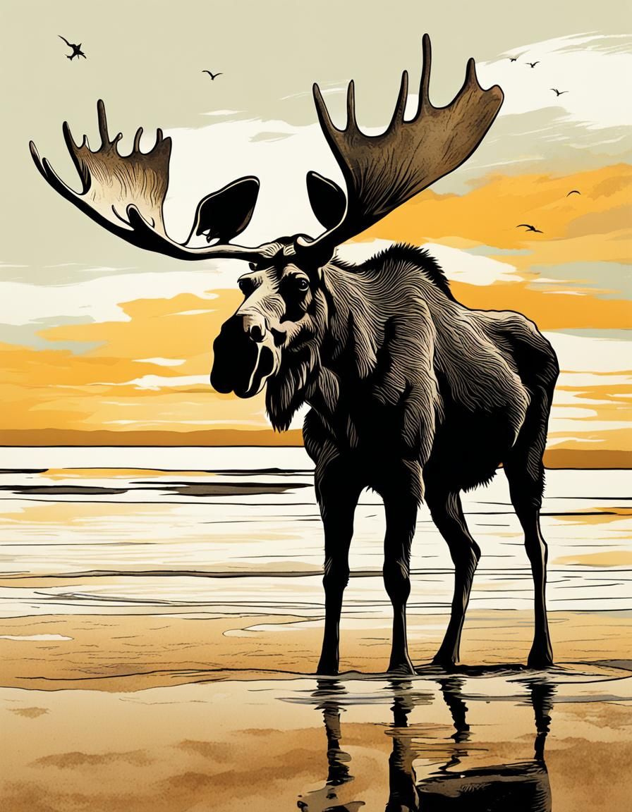 A moose at the beach artistic design