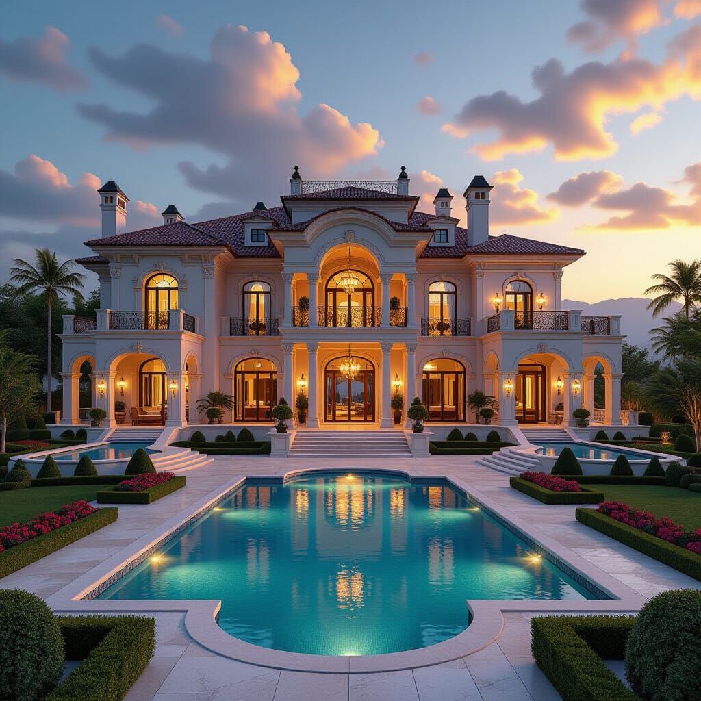 Opulent Mansion: World's Largest House at Golden Hour