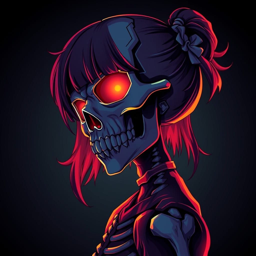 Vibrant Anime Skull Girl in Cinematic Lighting Style