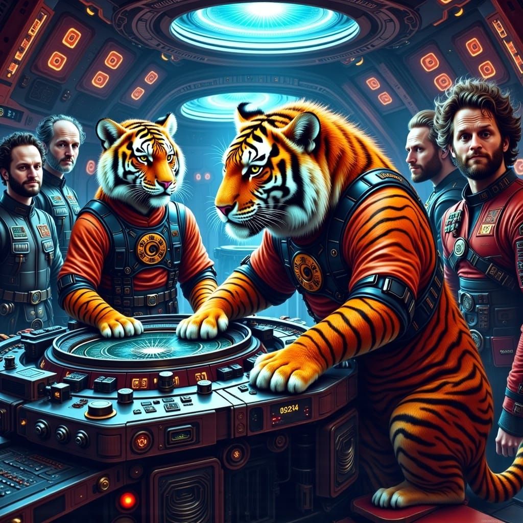 Dazzling Cosmicfleet Ship's Bridge in Vibrant Tiger-Themed A...
