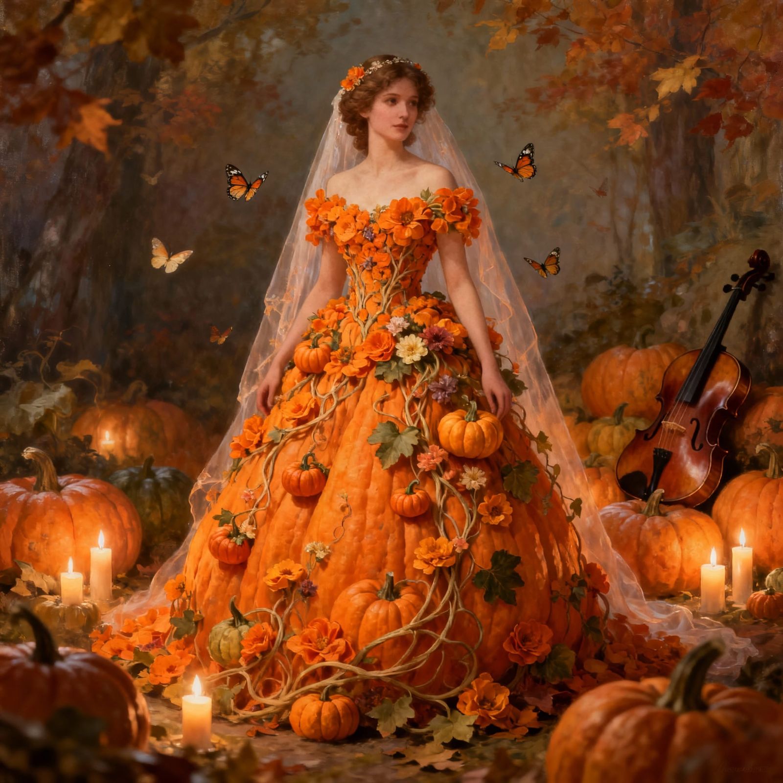 Pumpkin Bride in Autumn Fairytale Setting