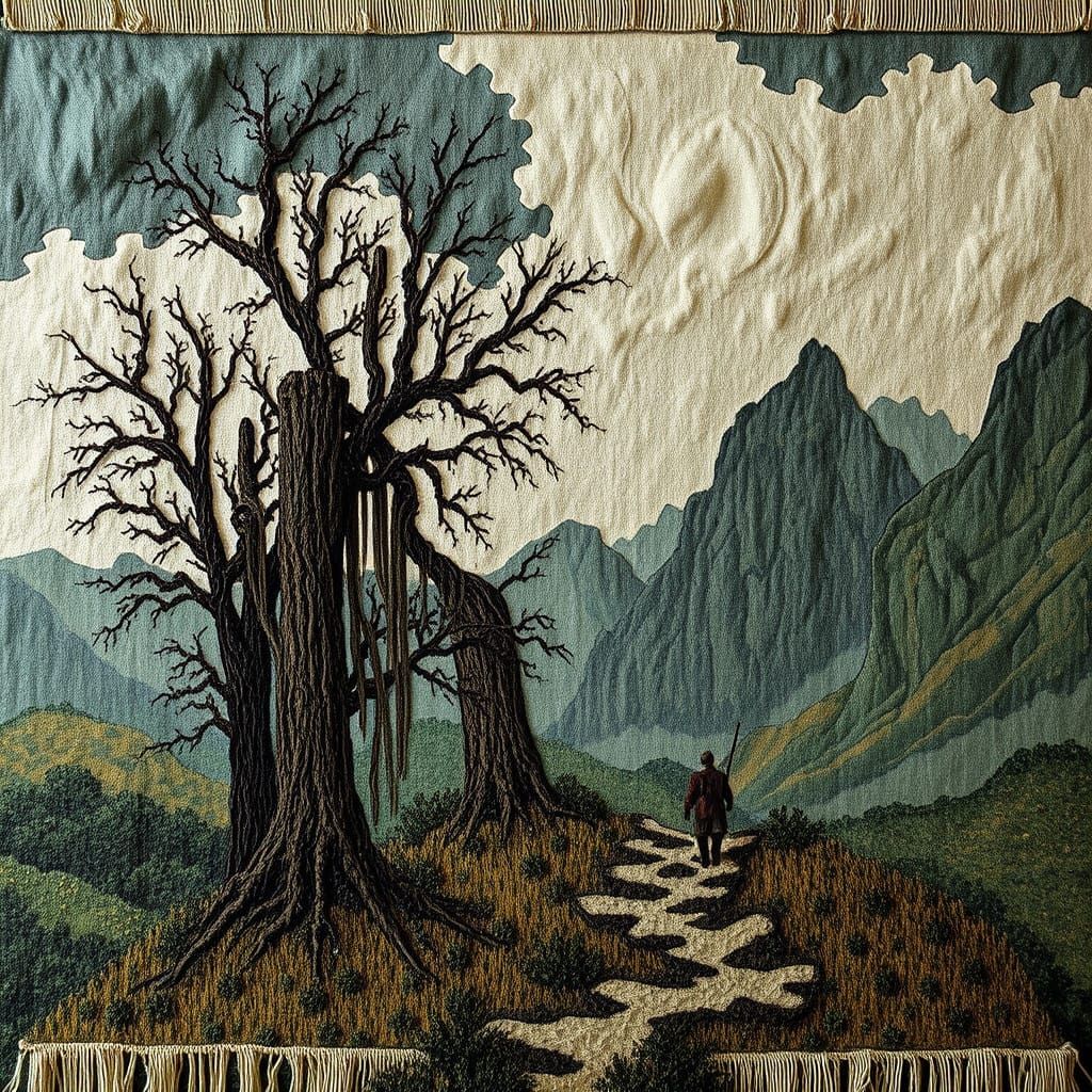 Surrealistic Woven Tapestry Landscape