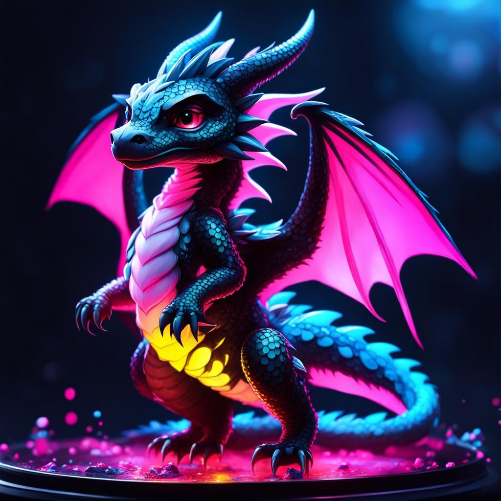 Neon Chibi Dragon Studio Photo