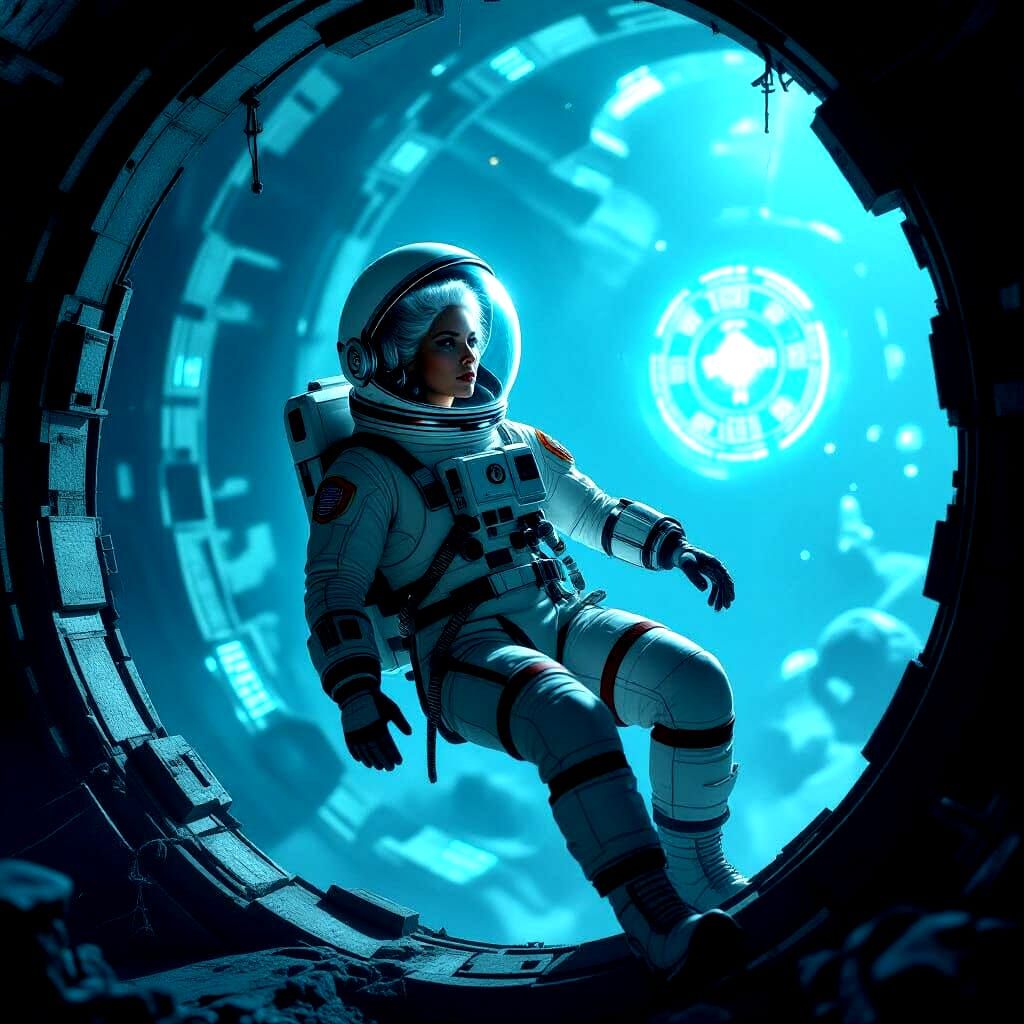 Astronaut Among Ancient Alien Ruins in Retro Sci-Fi Style