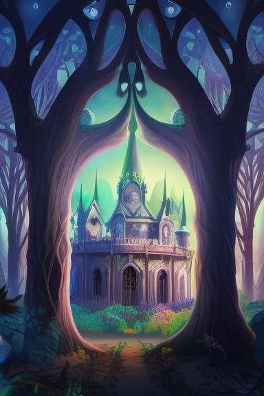 Surreal Gothic Forest Circus in Tim Burton Style