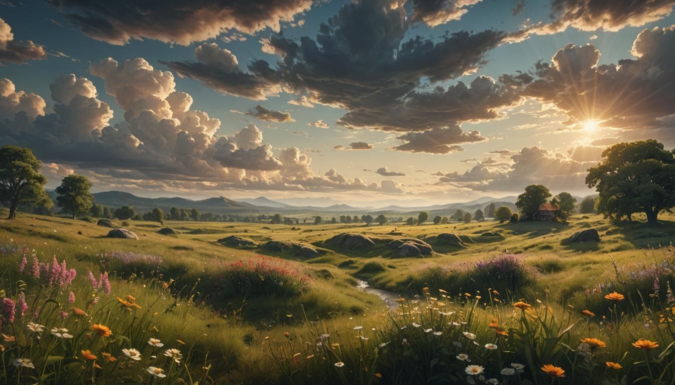 Epic Summer Meadow Digital Matte Painting
