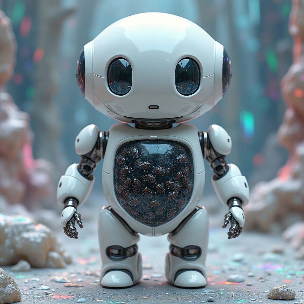 Futuristic Robot with Swarming Ant Circuitry in Iridescent L...