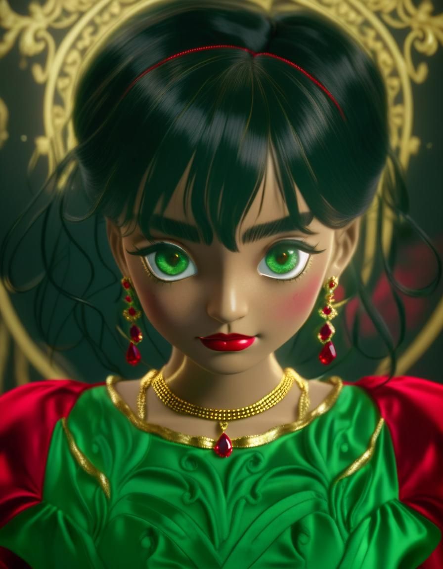 Woman in Red Dress with Black Hair, Cinematic Lighting