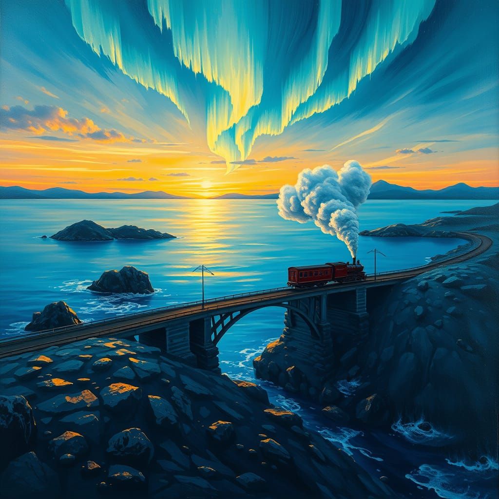 Masterpiece Train Crossing Serene Scandinavian Landscape in ...