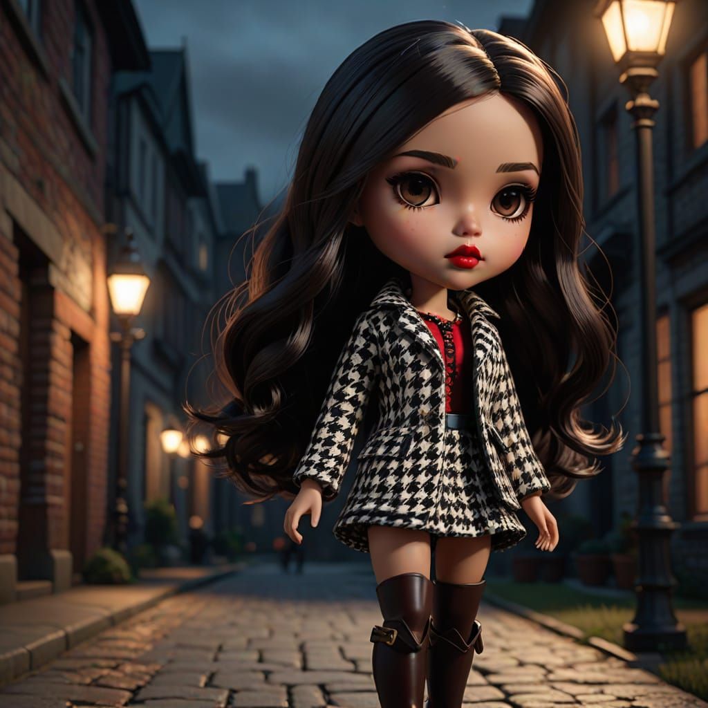 Miniature Fantasy Doll in Stylized Houndstooth Jacket