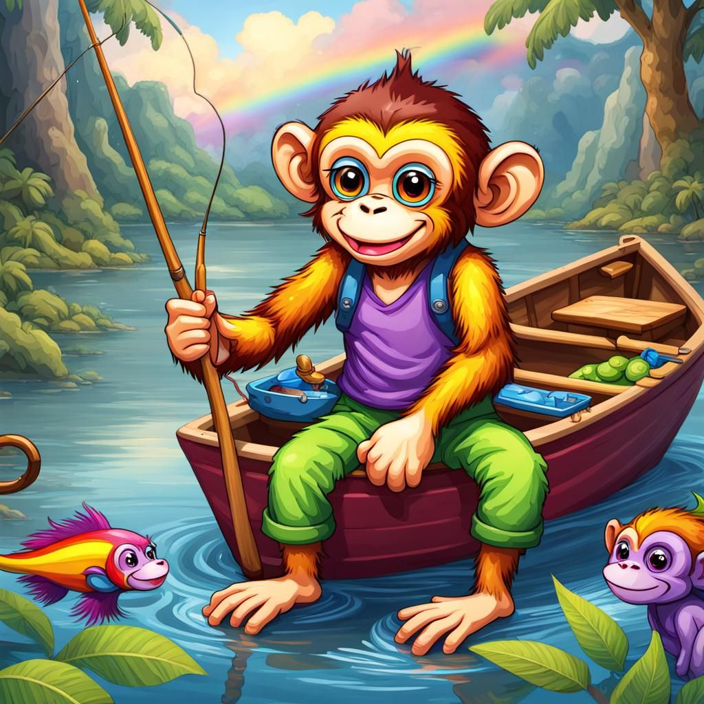 Rainbow Monkey's Fishing Trip on the Water