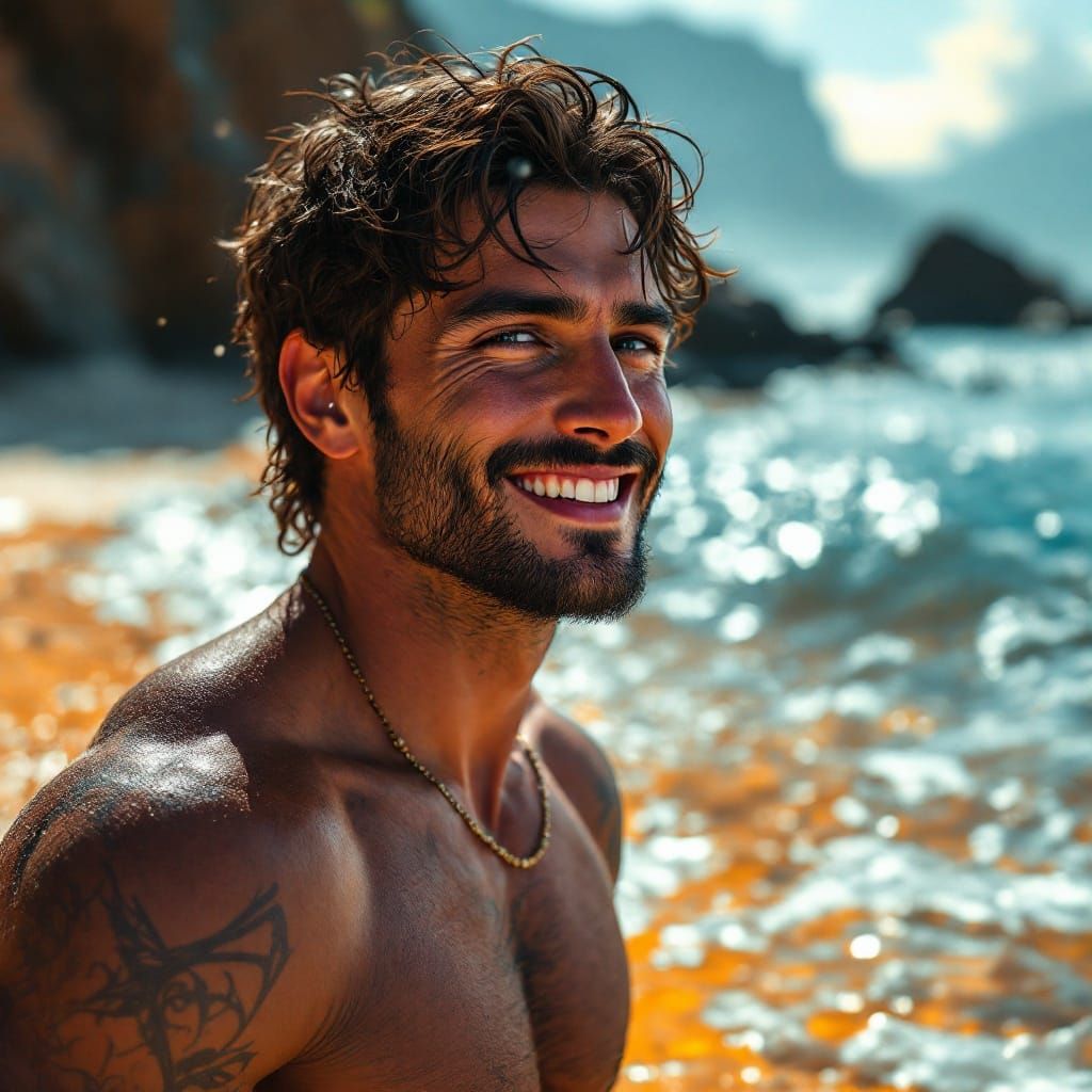 Ethereal Beach Scene in Vibrant Fantasy Style