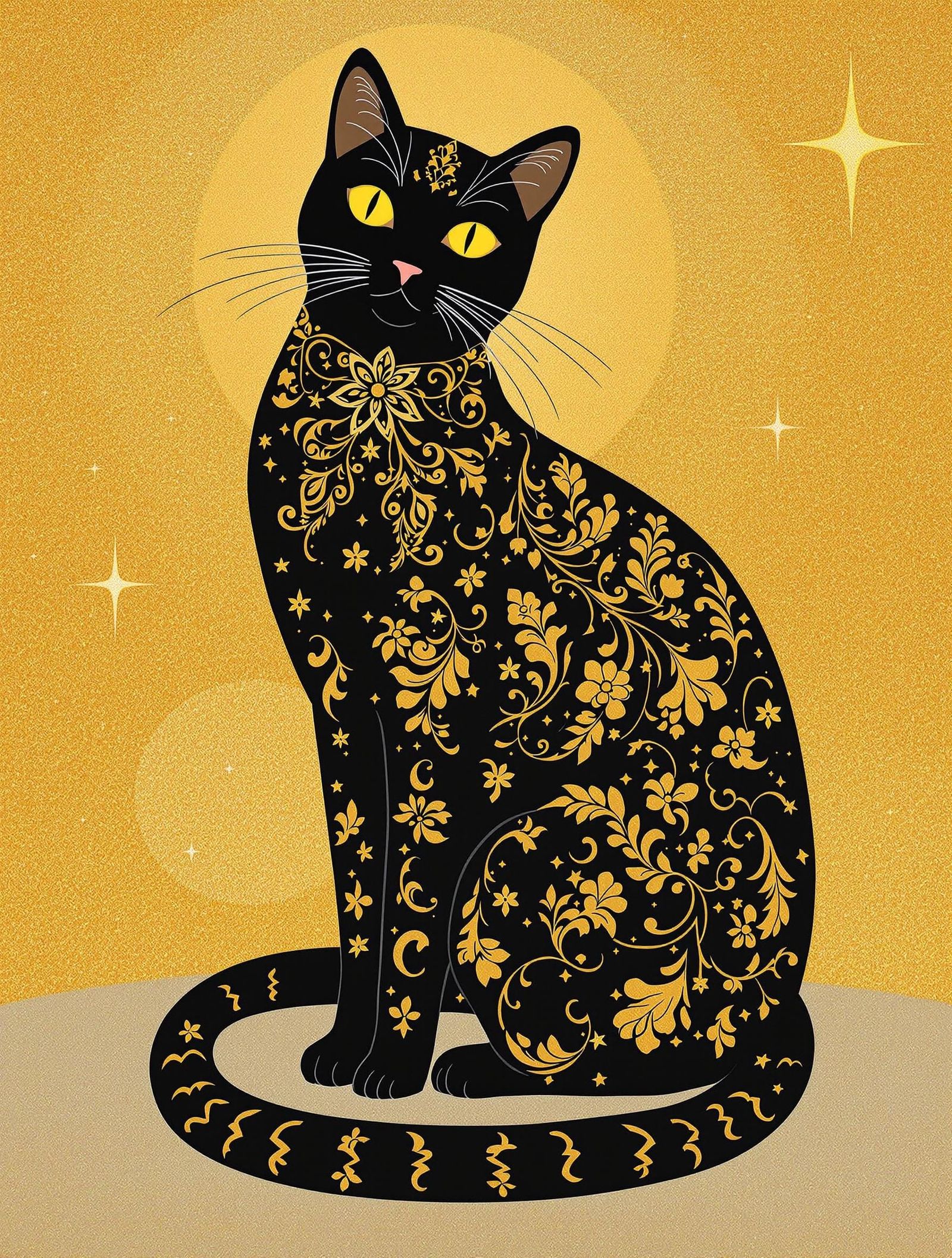 Golden Feline Goddess in Celestial Splendor