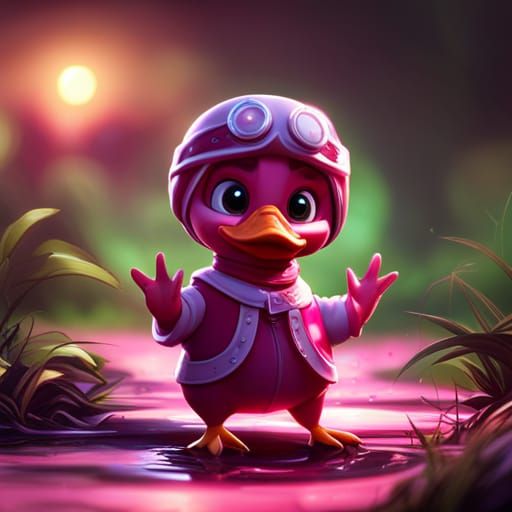 Cute Hot Pink Duck in Dark Fantasy Style