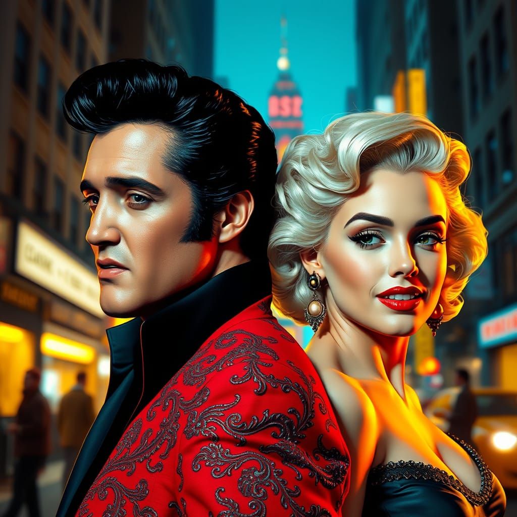 Elvis and Marilyn Monroe in Vibrant New York City