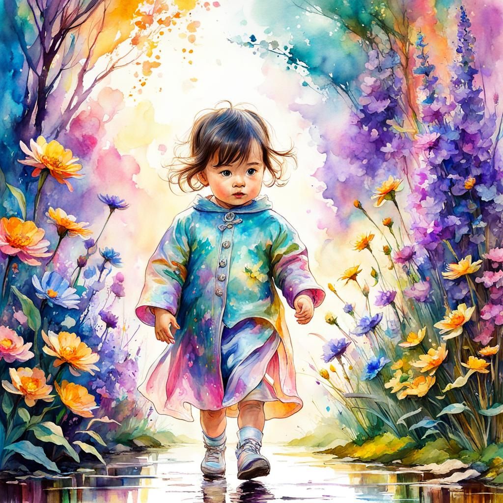 Fairytale Phoenix Chick in Watercolour Style