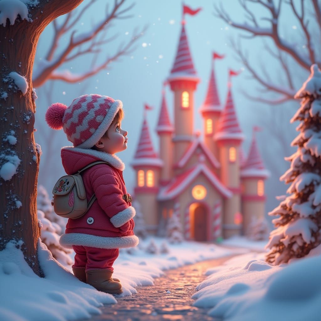 Candy Cane Castle in Winter Wonderland: 3D Render