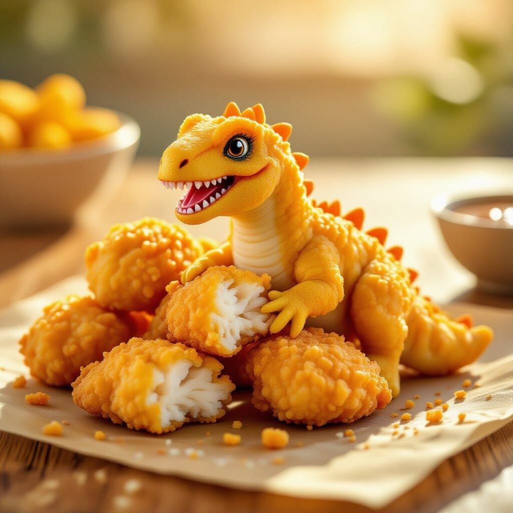 Crispy Dinosaur Chicken Nuggets in Studio Light