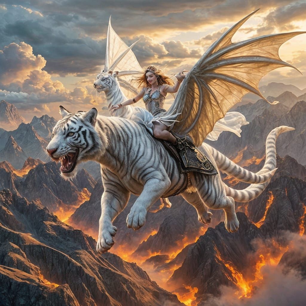 White Tiger Dragon and Celtic Princess Soaring