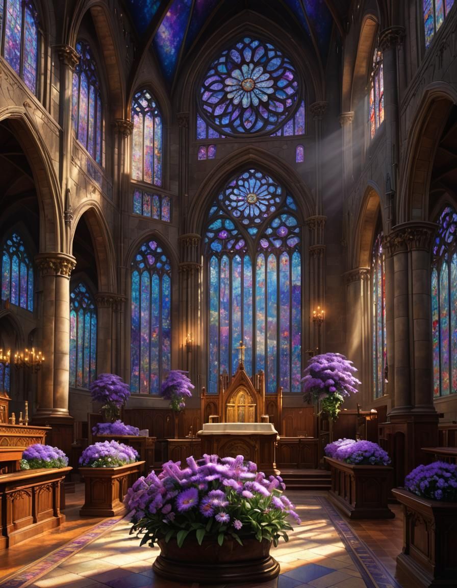 Ethereal Church Alter with Stained Glass in Hyperrealistic S...