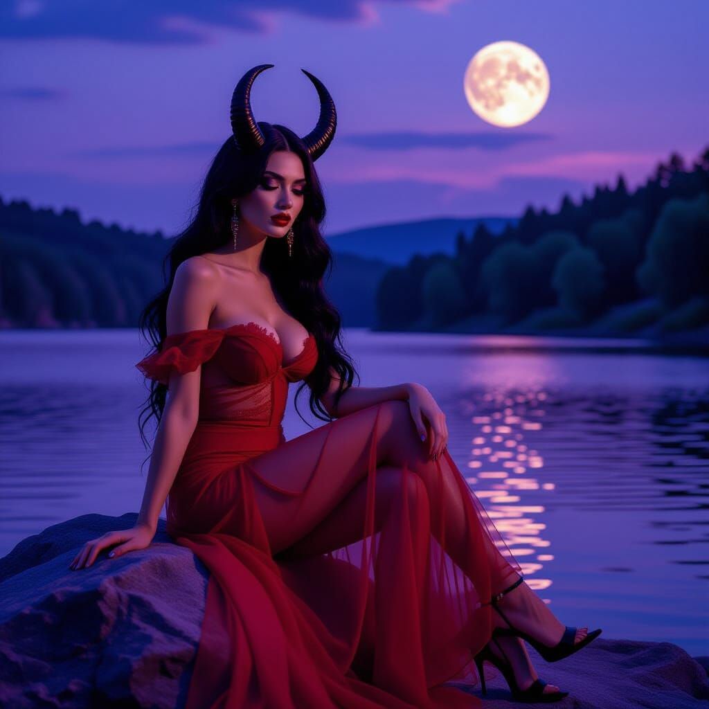 Goddess with Horns by Purple Waterfall