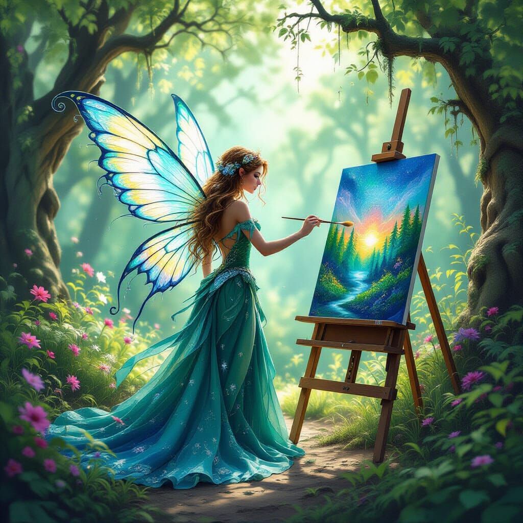 Fairy Painting Enchanted Forest in Street Art Style
