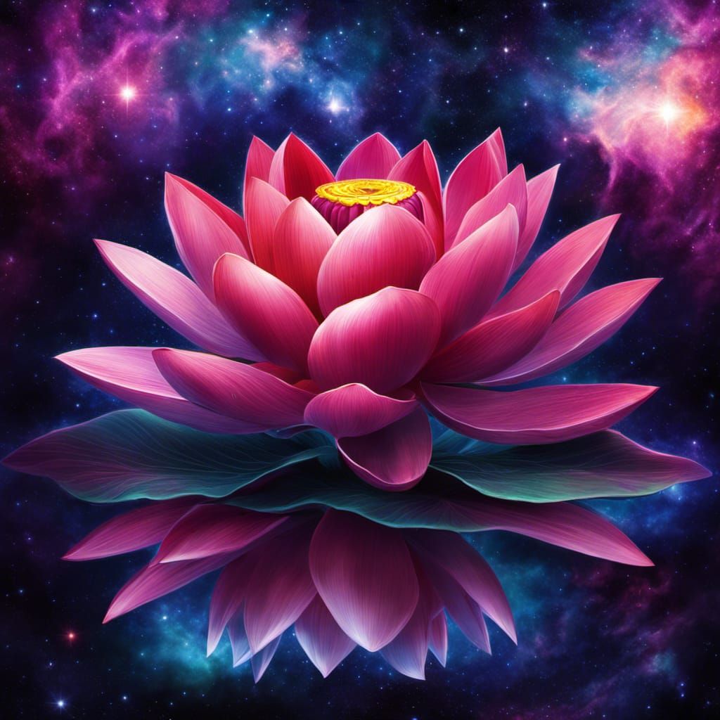 Cosmic Nebula Lotus Flower Digital Illustration