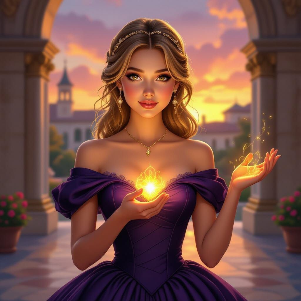 Regency Woman with Magical Glow, in Art Nouveau Style