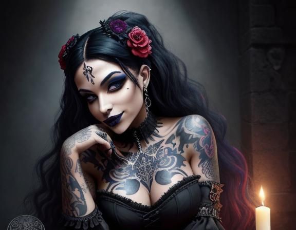 Gothic Tattooed Latina Pinup with Vibrant Colors