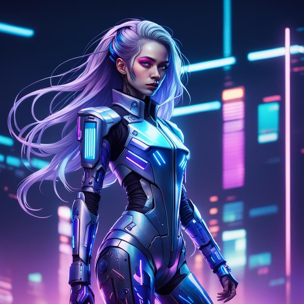 Cyberpunk Woman with Cyber Saber in Digital Art