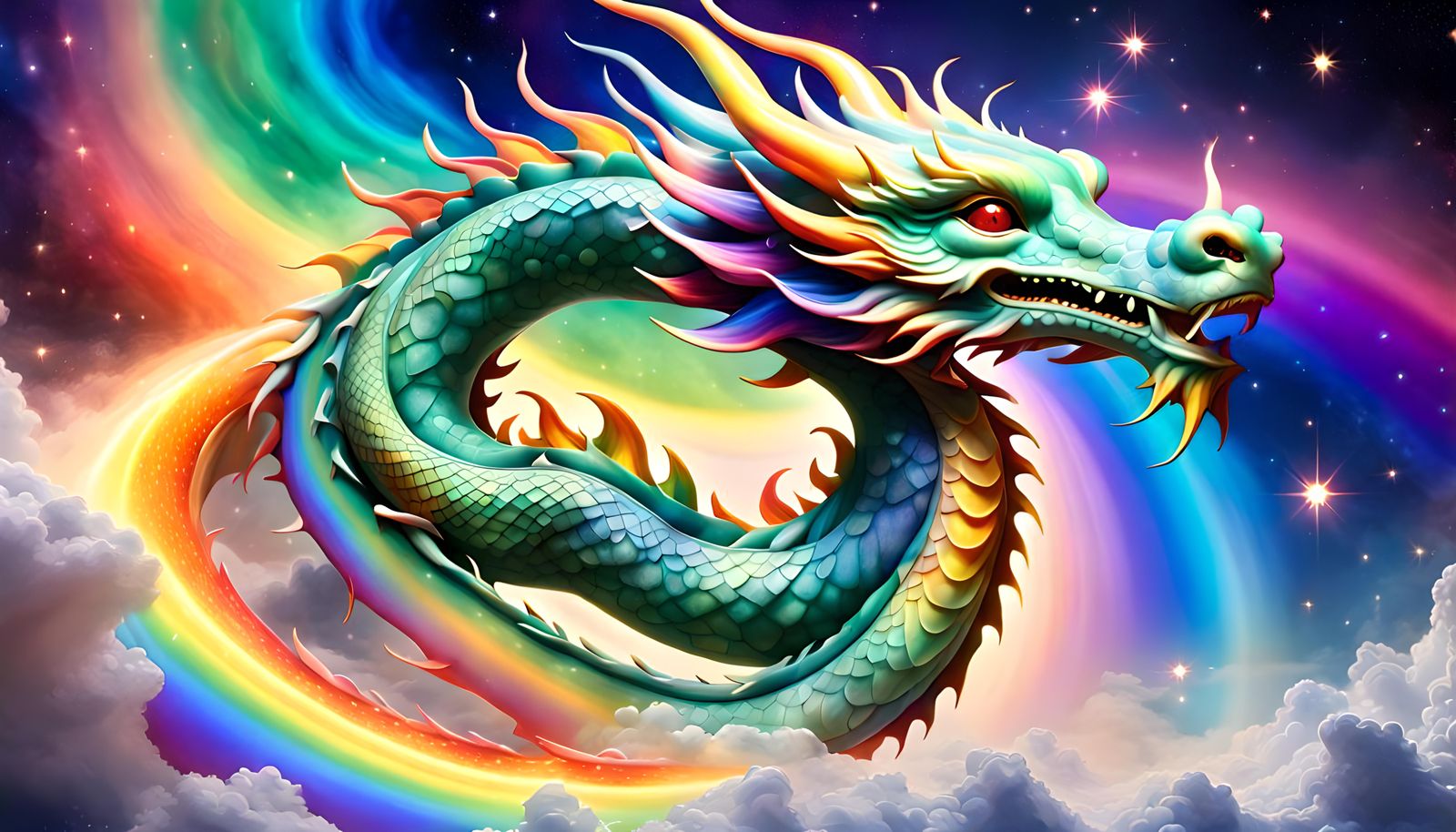 Rainbow Jade Dragon Goddess NuWa with Star Constellation