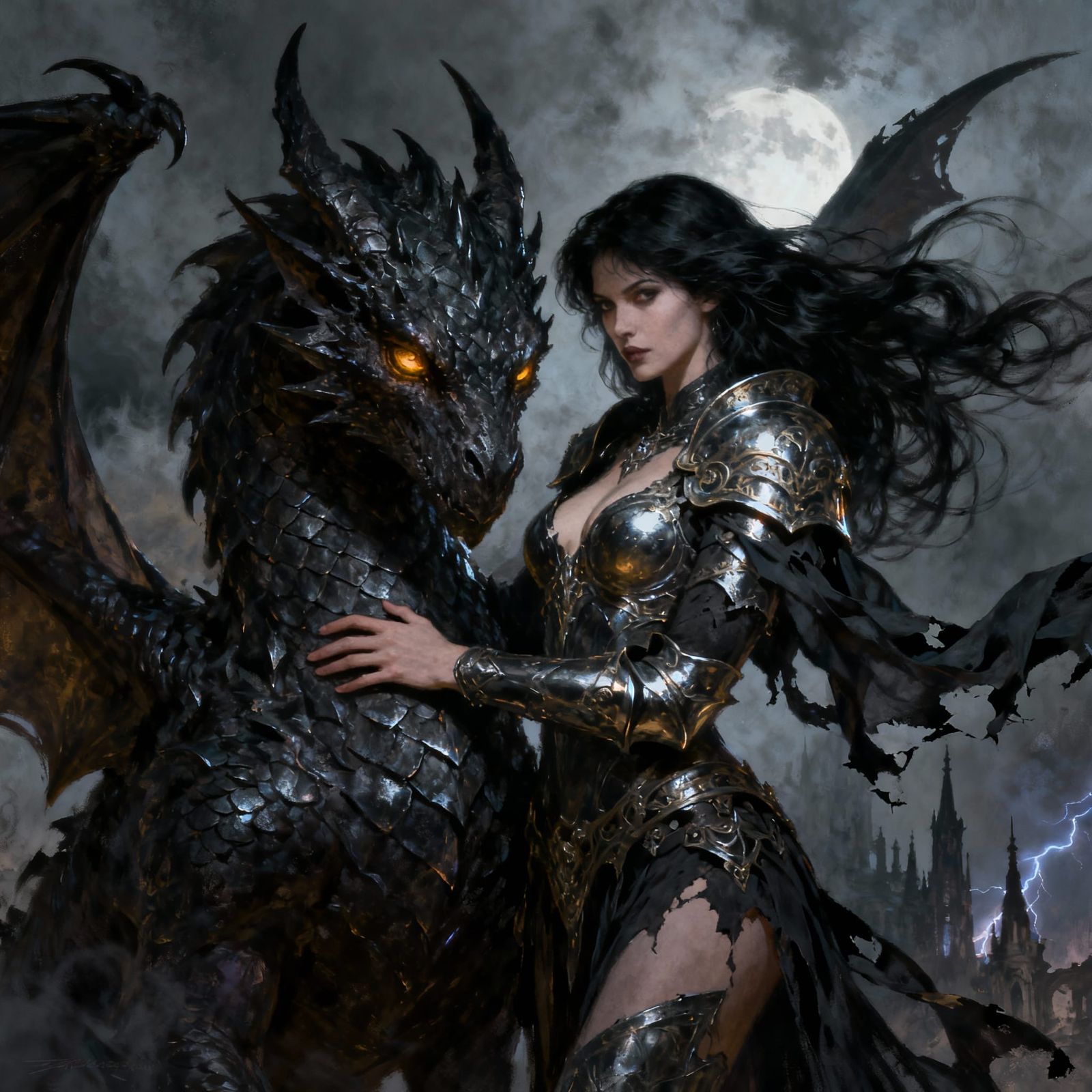 Dark Fantasy Sorceress With Shadow Beast Companion