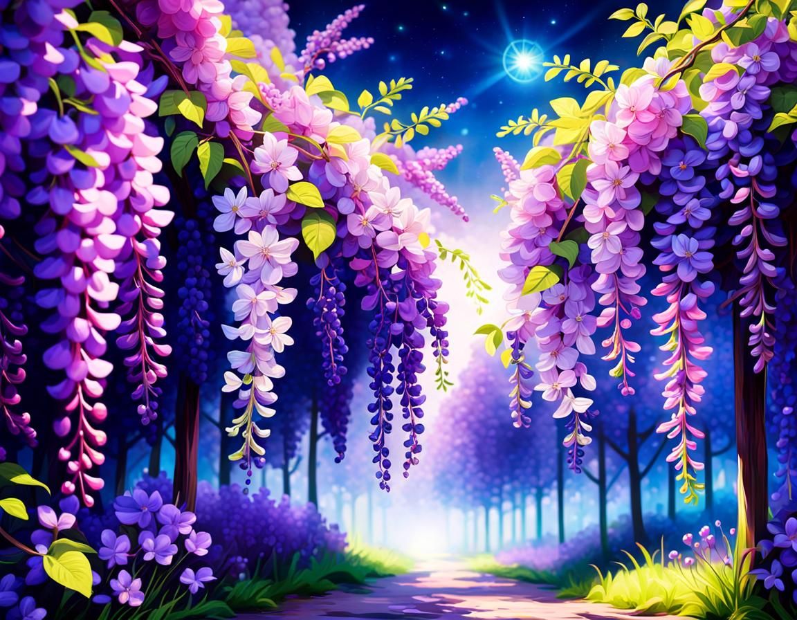 Bioluminescent Purple Flowers in Ultrarealistic Style