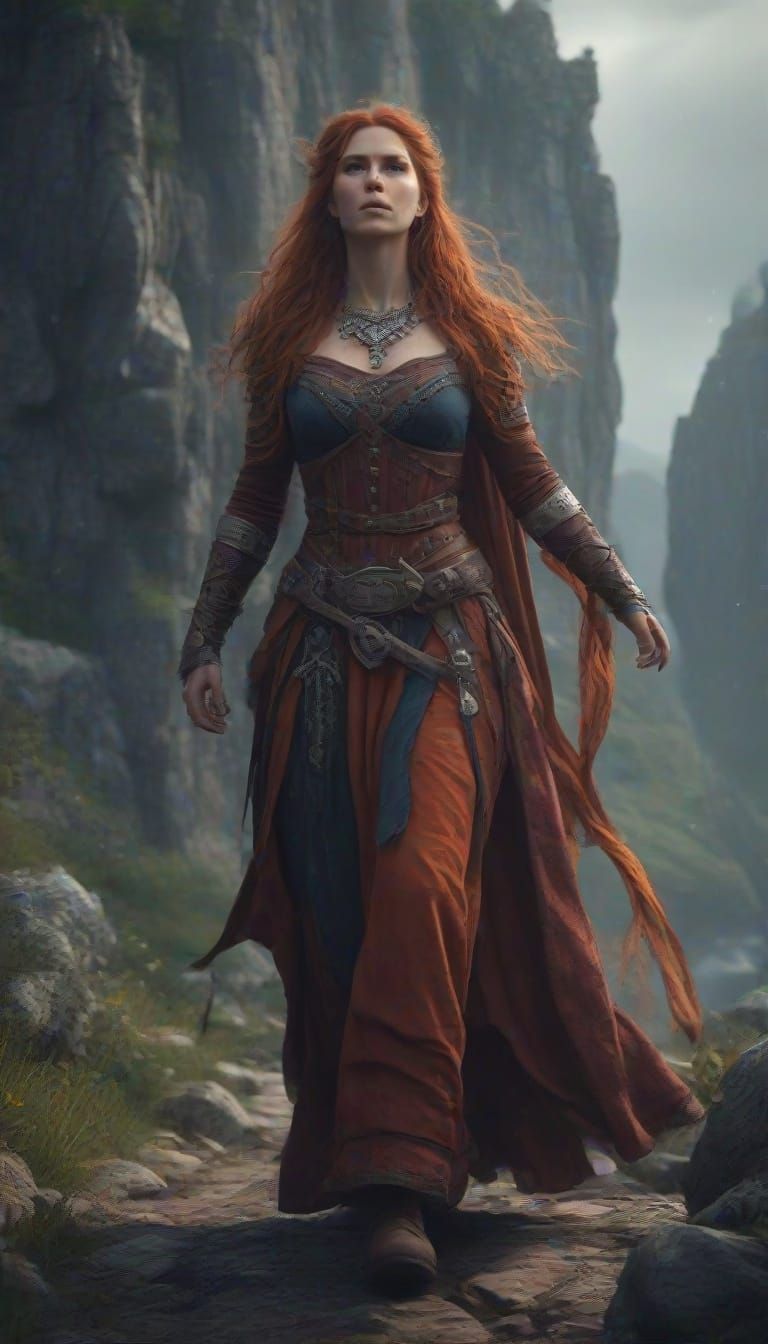 Sorrowful Viking Maiden Approaches the Cliffside