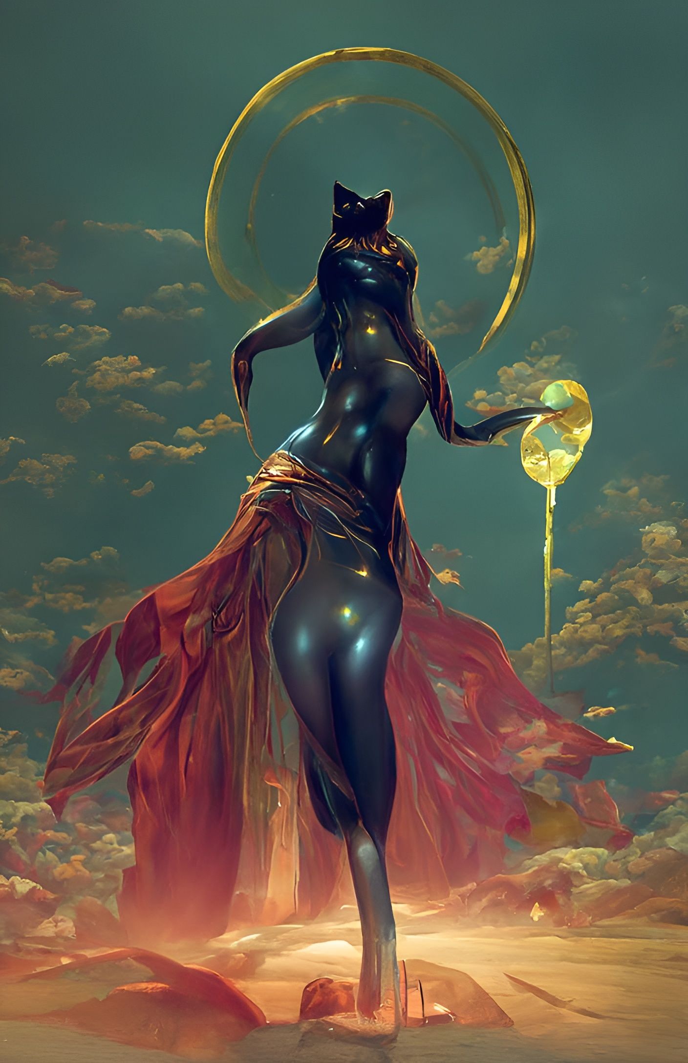 Radiant Bastet Goddess in Detailed Digital Illustration
