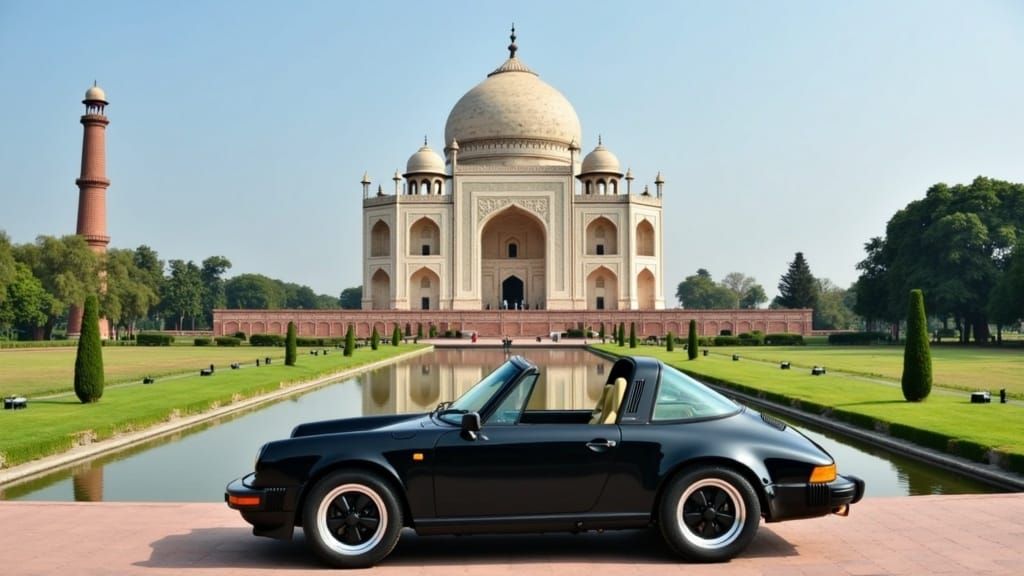 Victoria Memorial in Kolkata, India, with a 1985 Porsche 911...