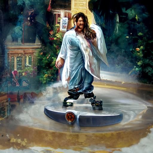Jesus Skateboarding in Ethereal Fantasy Style