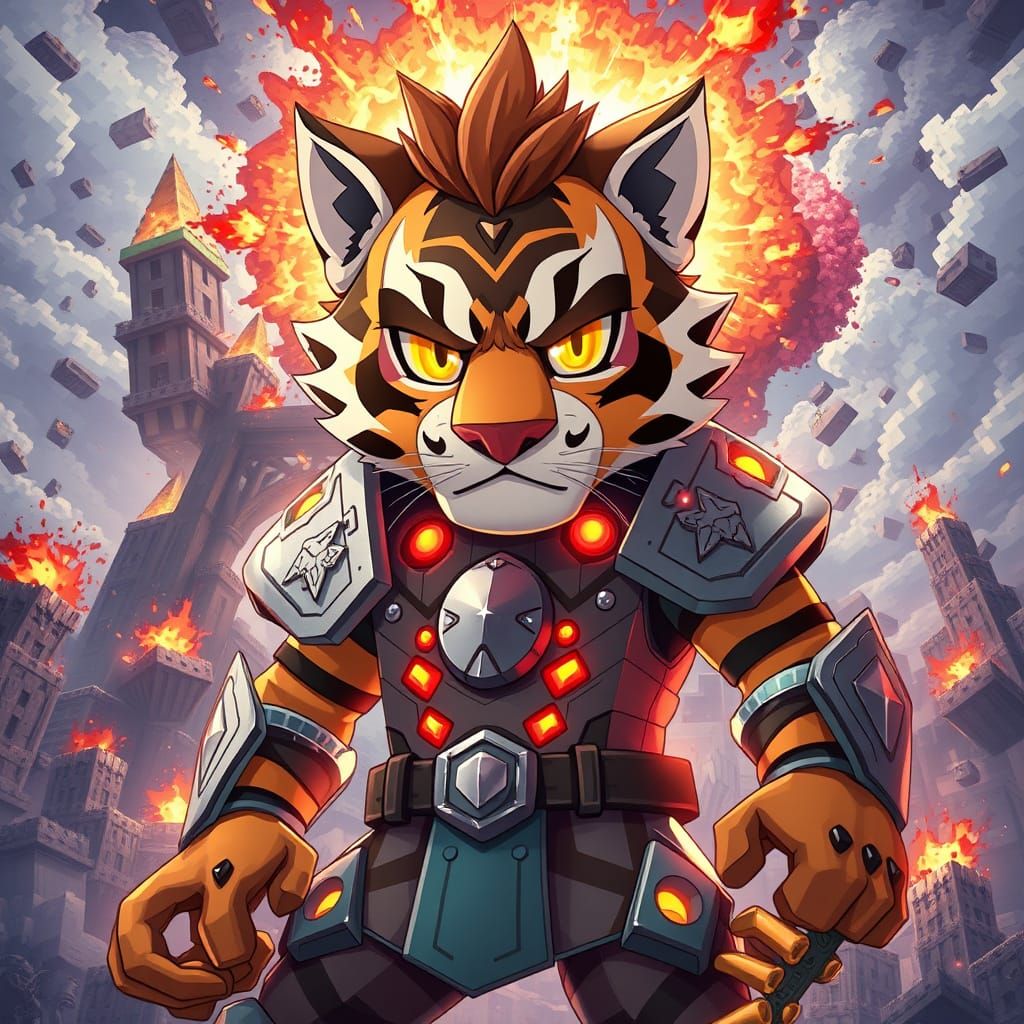 Anime-Style Liger in a Pranked Minecraft World